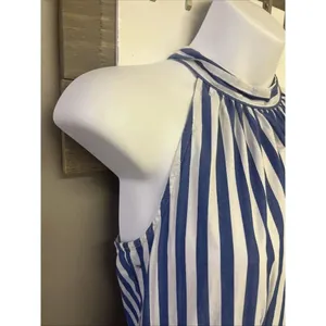 J.Crew Light Blue White Vertical Striped Halter Coastal Lined Jumpsuit Size 4 thumbnail 6