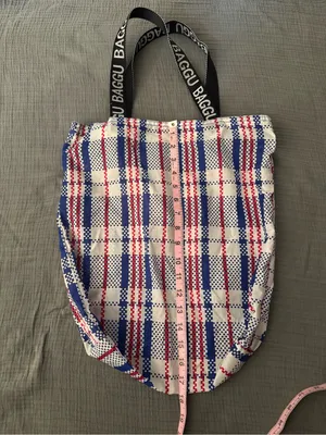 BAGGU Red, Blue & White Plaid Shoulder Tote thumbnail 3