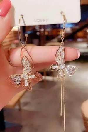 Crystal Butterfly Tassel Dangle Drop Earrings for Women thumbnail 1