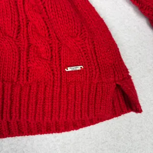 Abercrombie & Fitch Crop Cable Knit Sweater Women’s XS Red Cozy Cabincore Preppy thumbnail 9
