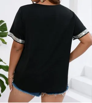 NWT Plus Size Sequin V Neck Blouse, size XL Black thumbnail 3