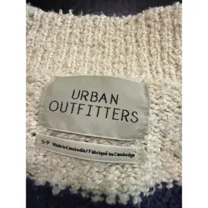 Urban Outfitters Striped Cropped‎ V-Neck Knit Sweater Cream Navy Blue Small Boho thumbnail 5