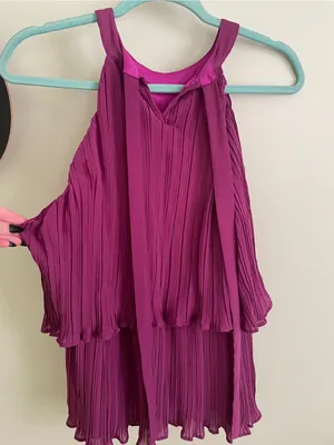 Pleated Magenta Halter Blouse — Women’s Sleeveless Top thumbnail 2