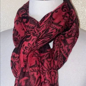 Walmart 5/$30 🎈 Red and black womens multi way‎ floral damask scarf thumbnail 2