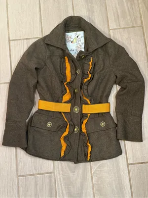 Tabitha Brown Tweed Blazer with Mustard Ruffle and Belt thumbnail 2