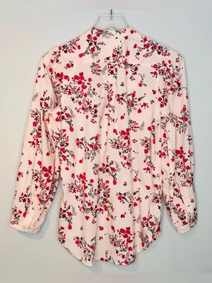 J.Crew Classic-Fit Collarless Puff Sleeve Pink Budding Floral Shirt Blouse NWT thumbnail 3