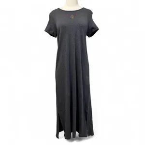 Marisa Christina Gray Maxi Dress M Floral Embroidery Cottagecore Modest Teacher thumbnail 4