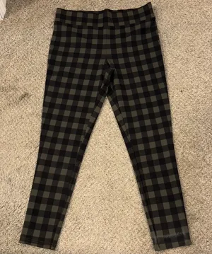 LOFT Checkered Leggings - Black and Army Green , stretch thumbnail 1