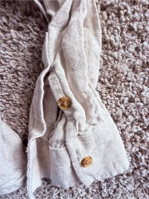 Athleta Linen Shirt Womens M Oatmeal Long Sleeve Button Down Casual Pocket Top thumbnail 4
