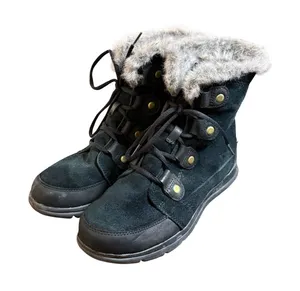 Sorel Explorer Joan Waterproof Winter Boots Black Suede Faux Fur 8.5 Gorpcore thumbnail 1