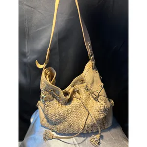 Cole Haan Genevieve Tan Woven Leather Hobo Bag Optical Weave Tassel Shoulder Bag thumbnail 8