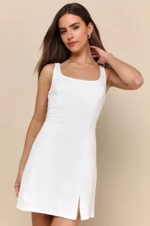 Lulus Always Admired White Sleeveless Mini Dress Weekend Square Neck Short Large thumbnail 1
