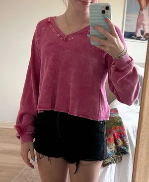 Altar'd State Pink V-Neck Sweater thumbnail 1