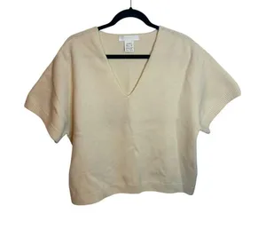 Address Cream Wool Cashmere Short Sleeve V-Neck Sweater thumbnail 1