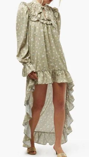 We Wore What New Floral Tie Neck Long Sleeve High Low Dress Green Size Small thumbnail 1
