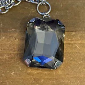 Silver tone chunky Smokey quartz pendant necklace thumbnail 3