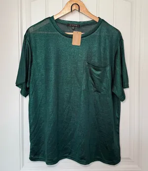 Fore Women’s Small Emerald Green Metallic Five Points Top Festival Indie Sleaze thumbnail 1