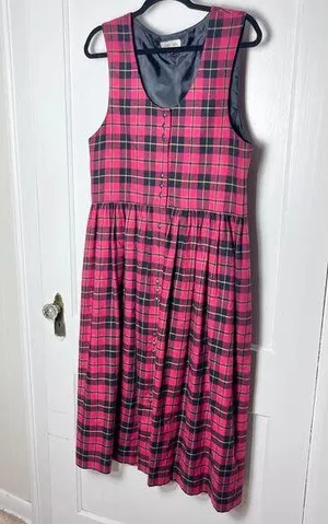 Vintage Susan Bristol Red Black Plaid Pinafore Midi Flannel Holiday Dress Size 8 thumbnail 1