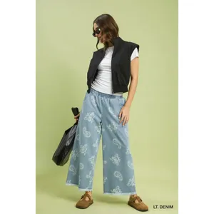 Umgee Denim Paisley‎ Wide-Leg Pants - Medium thumbnail 5