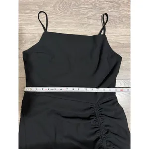 New Material Girl Midi Dress L Caviar Black Ruched Side Slit Cocktail Prom Edgy thumbnail 6