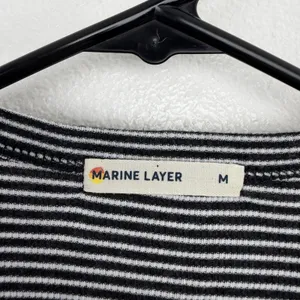 Marine Layer Henley Womens Medium Black Striped Long Sleeve Button Neck Top thumbnail 5