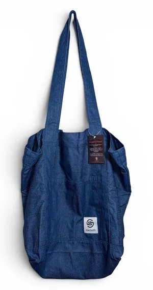 GiaGatti Denim Tote Bag Blue Shopper with Floral‎ Guitar Strap NWT thumbnail 1