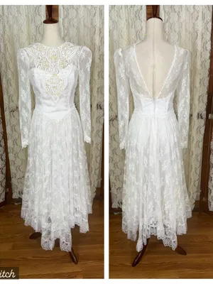 Fabulous Vintage 90s Jessica McClintock Handkerchief Hem Lace Wedding Dress thumbnail 2