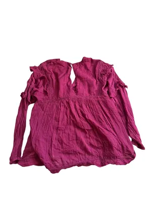 FREE PEOPLE Fuchsia Lace Trim Long Sleeve Romper Size Small thumbnail 2
