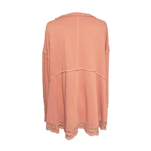 EASEL Women’s Boho Burnt Orange Lace Trim Long Sleeve Knit Top thumbnail 4