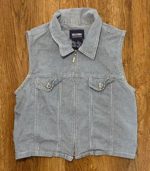 VTG 90s Blue Gingham Vest Zip Up 100% Cotton‎ Womens XS/S Cottagecore Cropped thumbnail 1