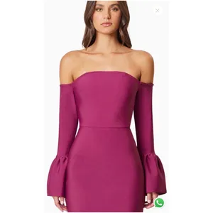 NWT Elliatt Ella Off-Shoulder‎ Bell Sleeve Gown in Wine Sz Small $230 thumbnail 6