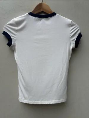 SKIMS Soft Lounge Ringer T-Shirt White Navy Ribbed Modal Tee Size Small Vintage thumbnail 2