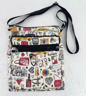 Brighton Jet Set Crossbody Bag Graphic Graffiti Print Nylon Travel Fun Chic thumbnail 1