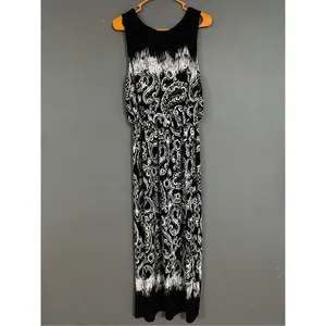 Kiara Black White Paisley Print Sleeveless Maxi Dress Faux Tie Size Large thumbnail 7