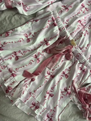 Girly Pink Bow Pajama Set Size L thumbnail 5