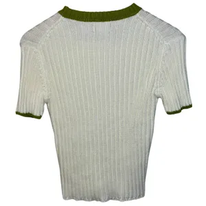 NEW Abercrombie & Fitch White Green Knit Short Sleeve Sweater Top Womens Size M thumbnail 2