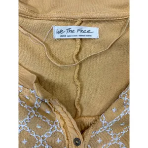 We The Free Womens Large Mustard Embroidered Henley Boho Long Sleeve Top thumbnail 6