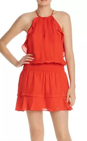 PARKER‎ Williame Silk Halter Mini Dress Red Sz Medium thumbnail 1