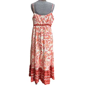 RACHEL ZOE Coral Linen Blend Tiered Maxi Sun Dress thumbnail 4