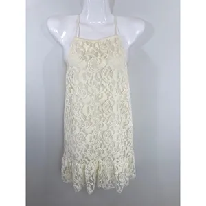 Free People Cream Lace Halter Ruffle Mini Dress Women XS Boho Festival Baby doll thumbnail 4
