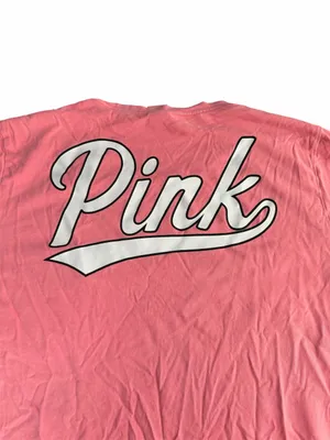 Victoria's Secret PINK Short Sleeve Pocket T-Shirt Coral Pink Script Logo Large thumbnail 3