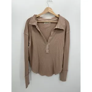 Free People We The Free Anakin Thermal Top Women Sz M Brown Tan Collar Casual‎ thumbnail 2