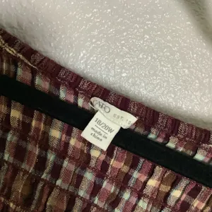 Burgundy Multicolor Plaid Tartan Country Cowgirl Smocked Peasant‎ Blouse 18/20W thumbnail 2
