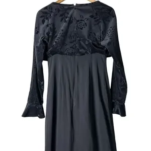 Vintage 90s Black Velvet Dress Maxi Witchy Whimsigoth Grunge Vamp Size Large thumbnail 5