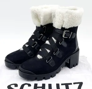 NEW‎ Schutz Womens 6 Aretuza Black Suede & Shearling Combat Boots Waterproof thumbnail 1