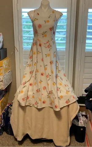 Cato White Dress with Subtle Pink Floral Detail thumbnail 1