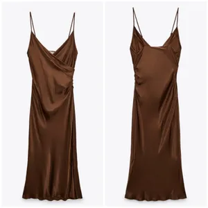 Zara satin effect midi brown dress thumbnail 2