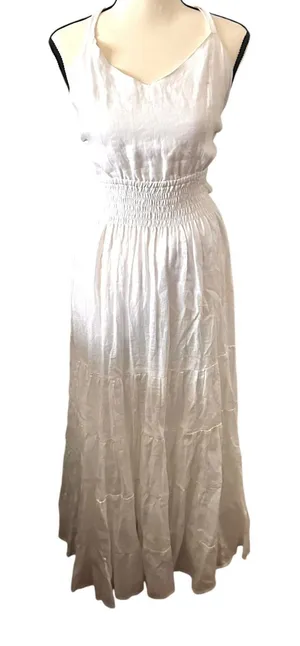 LUSANA Archie Linen Open Back Maxi Dress‎ White NWT Sz 4 thumbnail 1