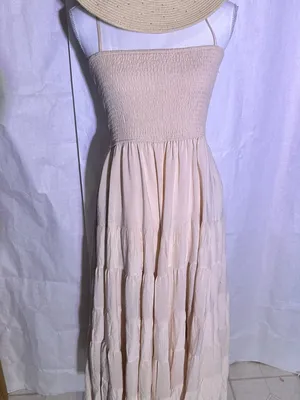 moodie Beige Smocked Tiered Maxi Dress thumbnail 2