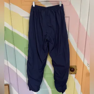 Vintage 90s Reebok Navy Nylon Track Pants Lined Zip Ankle Sz L 💚🎀 thumbnail 10